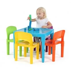 Playtime 5-Piece Aqua Kids Plastic Table and Chair Set by Humble Crew -Shabby Chic Shop aqua humble crew kids tables chairs tc657 31 1000