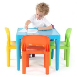 Playtime 5-Piece Aqua Kids Plastic Table and Chair Set by Humble Crew -Shabby Chic Shop aqua humble crew kids tables chairs tc657 4f 1000