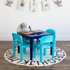 Jordan 5-Piece Multi Blue Square Kids Lightweight Plastic Top Table and Chair Set by Humble Crew 17 Jordan 5-Piece Multi Blue Square Kids Lightweight Plastic Top Table and Chair Set by Humble Crew -Shabby Chic Shop blue and navy humble crew kids tables chairs tc76863 31 1000