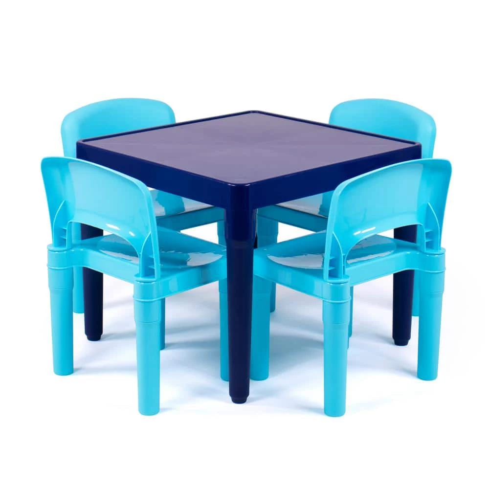 Jordan 5-Piece Multi Blue Square Kids Lightweight Plastic Top Table and Chair Set by Humble Crew 1 Jordan 5-Piece Multi Blue Square Kids Lightweight Plastic Top Table and Chair Set by Humble Crew