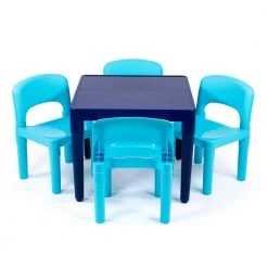 Jordan 5-Piece Multi Blue Square Kids Lightweight Plastic Top Table and Chair Set by Humble Crew 11 Jordan 5-Piece Multi Blue Square Kids Lightweight Plastic Top Table and Chair Set by Humble Crew -Shabby Chic Shop blue and navy humble crew kids tables chairs tc76863 c3 1000