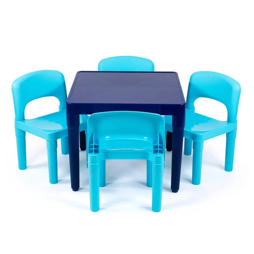 Jordan 5-Piece Multi Blue Square Kids Lightweight Plastic Top Table and Chair Set by Humble Crew 3 Jordan 5-Piece Multi Blue Square Kids Lightweight Plastic Top Table and Chair Set by Humble Crew - Image 3