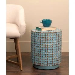 Brillion 18.5 Blue Coconut Shell Accent Table by East At Main -Shabby Chic Shop blue east at main end side tables tt jv nht402 4 bs 31 1000