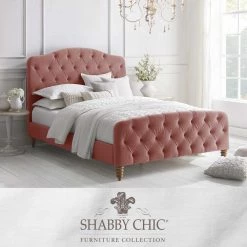 Boucher Blush Linen Queen Bedframe with Tufted Headboard by Shabby Chic -Shabby Chic Shop blush shabby chic platform beds sbd255 03bhq hd 31 1000