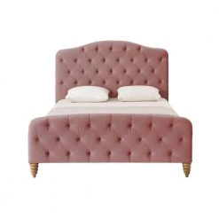 Boucher Blush Linen Queen Bedframe with Tufted Headboard by Shabby Chic