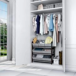 Oslo Dark Pine and Grey Compact Fabric Bin Organizer 3 Small Bins and 2 Large Bins by Humble Crew -Shabby Chic Shop brown and grey humble crew kids storage cubes wo72254 1f 1000