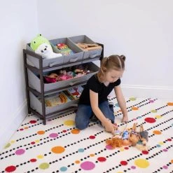 Oslo Dark Pine and Grey Compact Fabric Bin Organizer 3 Small Bins and 2 Large Bins by Humble Crew -Shabby Chic Shop brown and grey humble crew kids storage cubes wo72254 31 1000