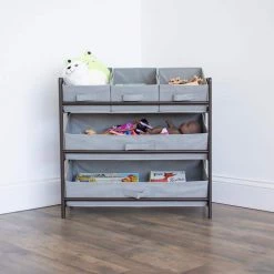 Oslo Dark Pine and Grey Compact Fabric Bin Organizer 3 Small Bins and 2 Large Bins by Humble Crew -Shabby Chic Shop brown and grey humble crew kids storage cubes wo72254 c3 1000