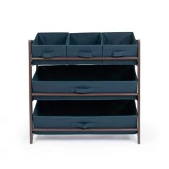 Henry Dark Pine and Navy Compact Fabric Bin Organizer 3 Small Bins and 2 Large Bins by Humble Crew -Shabby Chic Shop brown and navy humble crew kids storage cubes wo72278 76 1000