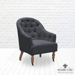 Tallulah Dark grey Accent Chair Upholstered Linen by Shabby Chic -Shabby Chic Shop dark grey shabby chic accent chairs sac226 03dg hd 1f 1000