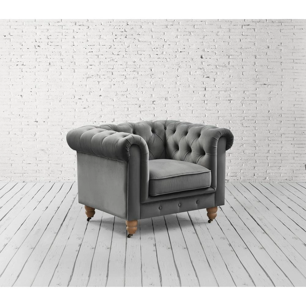 Macey Dark Grey Club Chair Button Tufted Velvet 42 in. L x 33.5 in. W x 30.3 in. H by Shabby Chic 9 Macey Dark Grey Club Chair Button Tufted Velvet 42 in. L x 33.5 in. W x 30.3 in. H by Shabby Chic - Image 9