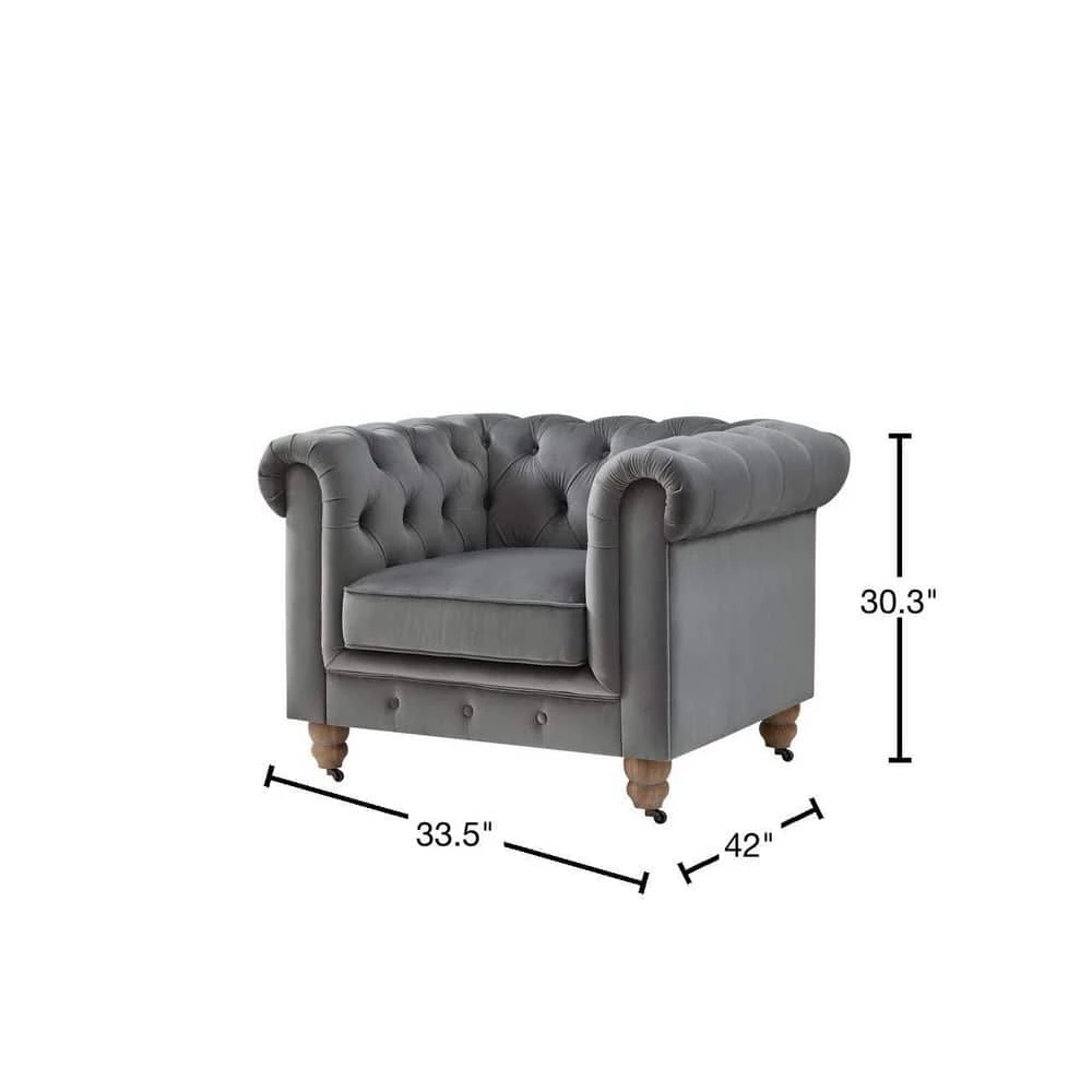 Macey Dark Grey Club Chair Button Tufted Velvet 42 in. L x 33.5 in. W x 30.3 in. H by Shabby Chic 3 Macey Dark Grey Club Chair Button Tufted Velvet 42 in. L x 33.5 in. W x 30.3 in. H by Shabby Chic - Image 3