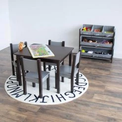 Sumatra 5-Piece Modern Espresso / Grey Rectangle Top Wood Toddler Table and Chair Set by Humble Crew -Shabby Chic Shop espresso and grey humble crew kids tables chairs tc71806 1f 1000
