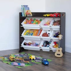 Espresso Toy Storage Organizer with Shelf and 9 Storage Bins by Humble Crew -Shabby Chic Shop espresso humble crew toy boxes wo71233 31 1000