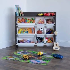 Espresso Toy Storage Organizer with Shelf and 9 Storage Bins by Humble Crew -Shabby Chic Shop espresso humble crew toy boxes wo71233 c3 1000