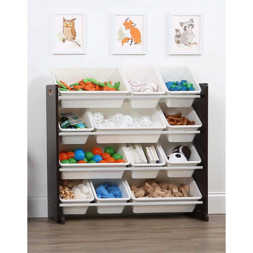 Espresso Collection Espresso and White Kids Toy Storage Organizer with 12 Plastic Bins by Humble Crew 7 Espresso Collection Espresso and White Kids Toy Storage Organizer with 12 Plastic Bins by Humble Crew - Image 7
