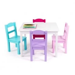 Forever 5-Piece White/Pink/Purple Kids Table and Chair Set by Humble Crew -Shabby Chic Shop forever white pink and purple humble crew kids tables chairs tc758 1f 1000