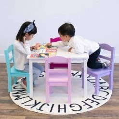 Forever 5-Piece White/Pink/Purple Kids Table and Chair Set by Humble Crew -Shabby Chic Shop forever white pink and purple humble crew kids tables chairs tc758 4f 1000