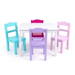Forever 5-Piece White/Pink/Purple Kids Table and Chair Set by Humble Crew -Shabby Chic Shop forever white pink and purple humble crew kids tables chairs tc758 c3 1000