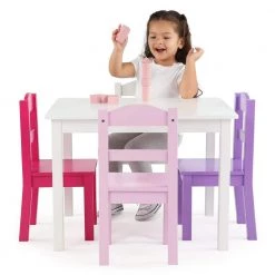 Friends 5-Piece White/Pink/Purple Kids Table and Chair Set by Humble Crew -Shabby Chic Shop freinds white pink and purple humble crew kids tables chairs tc727 c3 1000