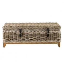 Kai 47 in. Gray Large Rectangle Wicker Coffee Table with Lift Top by East At Main