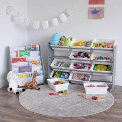 Kids Super Sized Bookshelf Grey 6-Tier Bookrack Organizer by Humble Crew -Shabby Chic Shop gray humble crew kids bookshelves wo548 31 1000