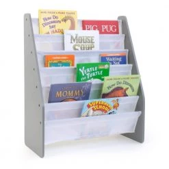 Kids Super Sized Bookshelf Grey 6-Tier Bookrack Organizer by Humble Crew -Shabby Chic Shop gray humble crew kids bookshelves wo548 c3 1000