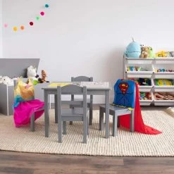 Kids Grey Wood Table and 4-Chair Set, Grey, Camden Collection by Humble Crew -Shabby Chic Shop gray humble crew kids tables chairs tc937 31 1000