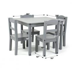 Kids Grey Wood Table and 4-Chair Set, Grey, Camden Collection by Humble Crew -Shabby Chic Shop gray humble crew kids tables chairs tc937 4f 1000