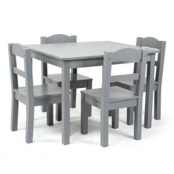Kids Grey Wood Table and 4-Chair Set, Grey, Camden Collection by Humble Crew