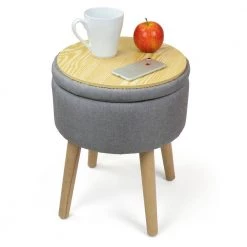 14 in. Gray Round Storage Ottoman with Tray by Humble Crew -Shabby Chic Shop gray humble crew ottomans ot395 1f 1000