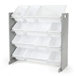 Inspire Collection Grey/White Kids Wood Toy Storage Organizer with 12-Plastic Bins by Humble Crew