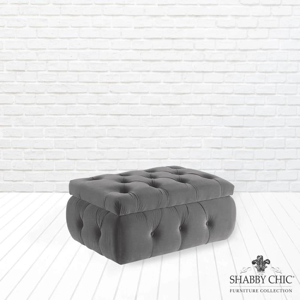 Jahlil Grey Ottoman Upholstered Velvet 36.4 L x 25 W x 17 H by Shabby Chic 7 Jahlil Grey Ottoman Upholstered Velvet 36.4 L x 25 W x 17 H by Shabby Chic - Image 7