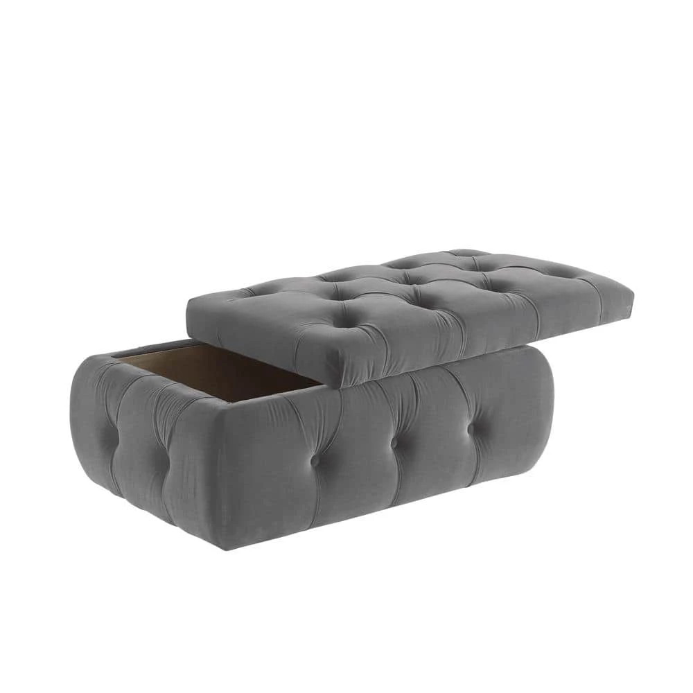 Jahlil Grey Ottoman Upholstered Velvet 36.4 L x 25 W x 17 H by Shabby Chic 5 Jahlil Grey Ottoman Upholstered Velvet 36.4 L x 25 W x 17 H by Shabby Chic - Image 5