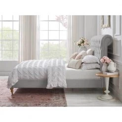 Blanchet Grey Linen Queen Bedframe with Tufted Headboard by Shabby Chic -Shabby Chic Shop grey shabby chic platform beds sbd254 03grq hd 40 1000