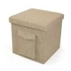 15 in. x 15 in. x 15 in. Khaki Folding Storage Ottoman Cube with Exterior Multi-Purpose Pocket by Humble Crew