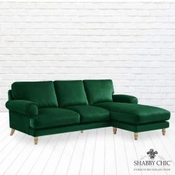 Carli's Collection 60 in. Wide Round Arms Velvet Upholstery Traditional Style L Shaped Reversible Sofa in Green by Shabby Chic -Shabby Chic Shop hunter green velvet shabby chic sofas couches srs283 02hg hd 1f 1000
