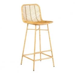 30 in. Natural Paradiso Rattan Bar Stool with Wrapped Metal Legs by East At Main