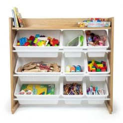 Journey 31"H x 11"W Natural Toy Storage Organizer with Shelf and 9 Storage Bins by Humble Crew -Shabby Chic Shop natural humble crew kids storage cubes wo311 44 1000