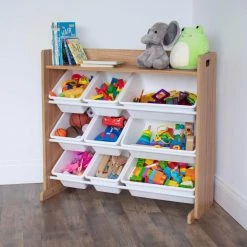 Journey 31"H x 11"W Natural Toy Storage Organizer with Shelf and 9 Storage Bins by Humble Crew -Shabby Chic Shop natural humble crew kids storage cubes wo311 4f 1000