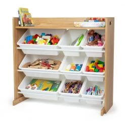 Journey 31"H x 11"W Natural Toy Storage Organizer with Shelf and 9 Storage Bins by Humble Crew -Shabby Chic Shop natural humble crew kids storage cubes wo311 c3 1000
