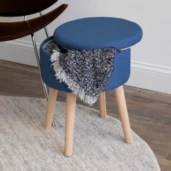 Madison 14 in. Navy Round Storage Ottoman with Tray by Humble Crew -Shabby Chic Shop navy humble crew ottomans ot486 1f 1000