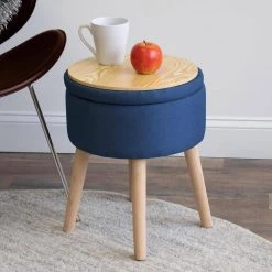 Madison 14 in. Navy Round Storage Ottoman with Tray by Humble Crew -Shabby Chic Shop navy humble crew ottomans ot486 31 1000