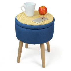 Madison 14 in. Navy Round Storage Ottoman with Tray by Humble Crew -Shabby Chic Shop navy humble crew ottomans ot486 4f 1000