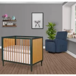 Lucas 4-in-1 Olive Mini Modern Crib with Rounded Spindles I Convertible Crib I Mid- Century Meets Modern by Dream On Me -Shabby Chic Shop olive dream on me cribs 632 olv 4f 1000