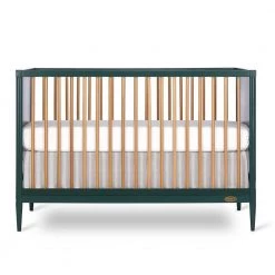 Clover 4-In-1 Olive Modern Island crib With Rounded Spindles I Convertible Crib I Mid- Century Meets Modern by Dream On Me