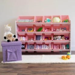 Charlotte White/Pink Extra Large Toy Storage Organizer with 20 Storage Bins by Humble Crew -Shabby Chic Shop pink humble crew kids storage cubes wo289 1f 1000