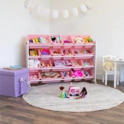 Charlotte White/Pink Extra Large Toy Storage Organizer with 20 Storage Bins by Humble Crew -Shabby Chic Shop pink humble crew kids storage cubes wo289 31 1000