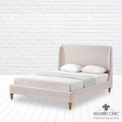 Maisy Pink Bed Wingback Linen Queen by Shabby Chic -Shabby Chic Shop pink shabby chic platform beds sbd256 03pkq hd 4f 1000