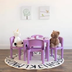 Quinn 5-Piece Purple Square Kids Lightweight Plastic Top Table and Chair Set by Humble Crew -Shabby Chic Shop purple humble crew kids tables chairs tc76870 31 1000